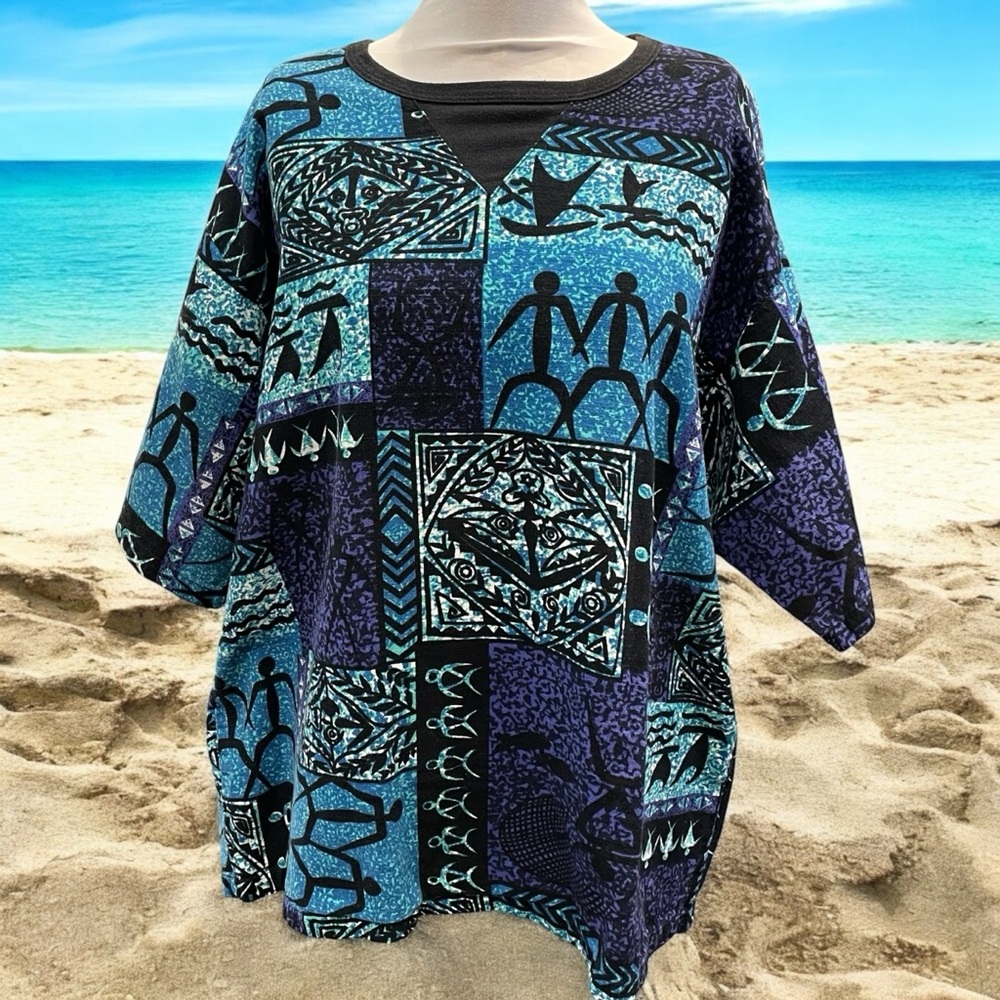 Hawaiian Salvage Public Honolulu Shirt Mens XL Petroglyphs Outrigger Aloha